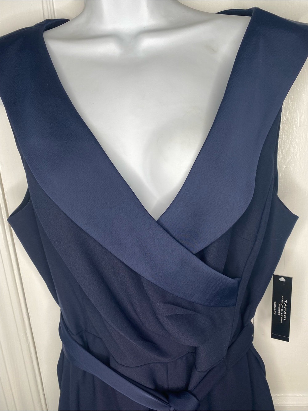 Tahari Sleeveless Navy Wrap Midi Dress with Belt No Tags Attached - Picture 2 of 12